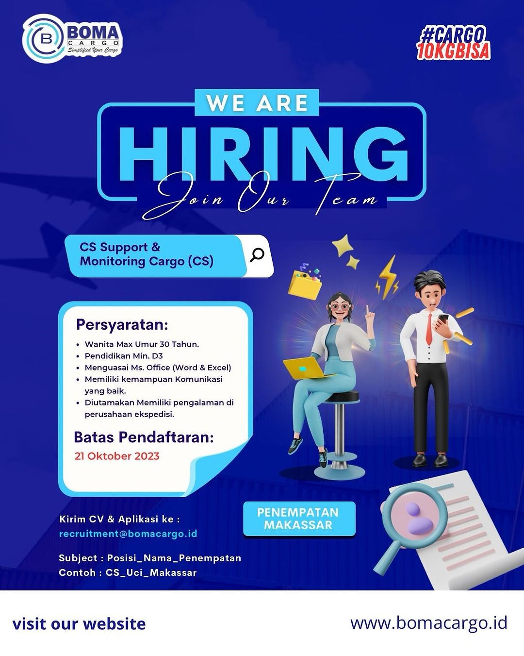 We Are Hiring - CS Support Boma Cargo UPG